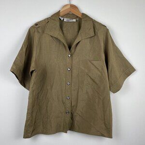 Vintage Josephine Olive Green Short Sleeve Blouse - Size 12